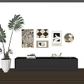 Interior Wall Decor With Mixed Style Artworks Black Console Table And Tall Green Plant 3d model