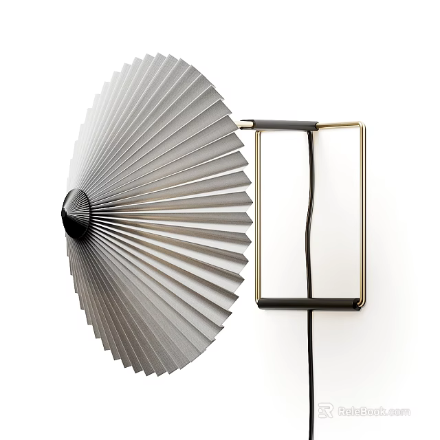 Modern Fan Shaped Gray Wall Lamp With Black And Gold Frame Mounted On White Wall 3d model 