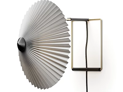Modern Fan Shaped Gray Wall Lamp With Black And Gold Frame Mounted On White Wall 3d model