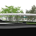 Modern Curved Entrance Gate Design With Trees Water Feature And Pathway