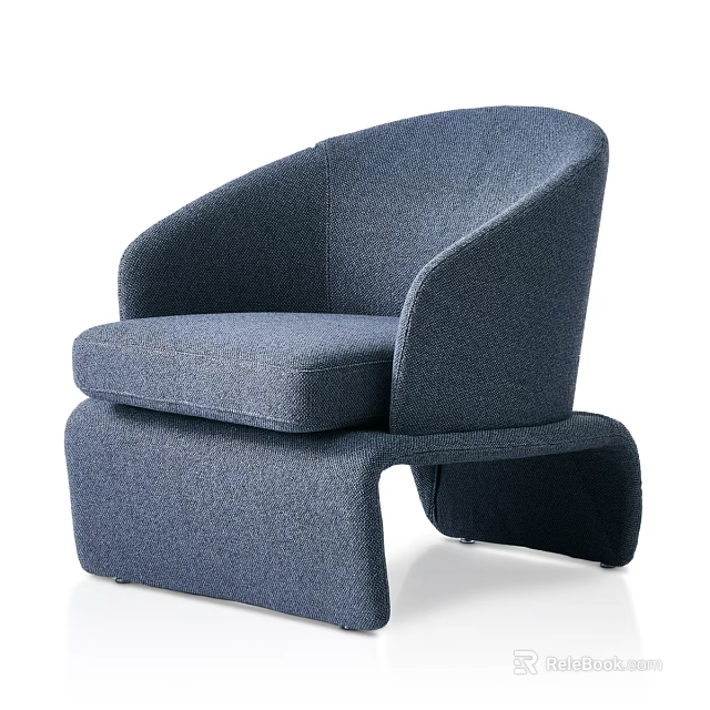 Modern Navy Blue Fabric Accent Chair With Curved Backrest And Cozy Seat Cushion 3d model 