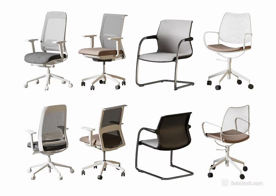 Various Modern Office Chair Designs With Mesh Back And Different Colors 3d model 