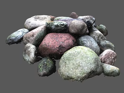 Natural Stones And Wooden Pieces In Pile With Various Sizes And Textures 3d model