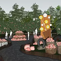 Scenic Park Landscape With Lush Peach Orchard Baskets And Harvest Decorations