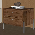 Wooden Bedside Table With Two Drawers Metal Legs And Marble Tray With Wooden Bowls