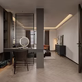 Elegant Modern Bedroom Interior With Marble Backdrop Area Rug And Decorative Plant