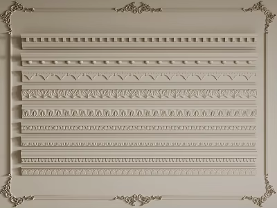 Various Styles Of Decorative Gypsum Moldings With Intricate Patterns For Home Decor 3d model