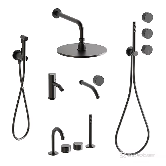 Modern Black Faucet Set With Shower Head Handheld Sprayer And Handles 3d model 