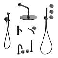 Modern Black Faucet Set With Shower Head Handheld Sprayer And Handles