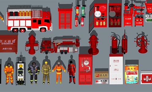 Hydrant combination of modern fire fighting equipment 3d model