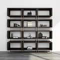 Modern Display Shelf Unit With Black Compartments And Metal Frame For Living Room Decorative Items
