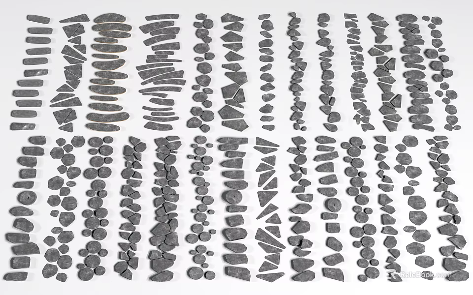 Natural Stone Stepping Stones With Various Shapes For Garden Landscape Path Design 3d model 
