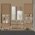 Modern Wooden Bookcase With Multiple Shelves Displaying Books Decorations Vases And Artwork Background