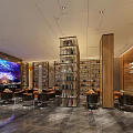 Modern Sales Office Interior With Large Screen Bookshelves And Comfortable Seating