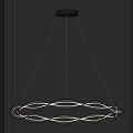 Modern Illuminated Chandelier With Curved Lines Against Dark Wall Background