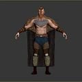 Red Haired Bearded Muscular Warrior With Fur Vest Blue Shorts Knee Pads And Red Boots