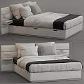 Modern Double Bed Design with Storage Headboard Cozy Pillows White Frame and Black Accent