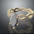 Fashion Ring with Intricate Twisted Band and Large Oval Gemstone Adorned with Small Accent Stones