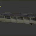 Industrial Warehouse Building With Gray Roof Light Green Walls Barred Windows And Double Doors