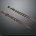 Two Decorative Swords With Ornate Handles And Sharp Metallic Blades