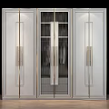 Elegant Modern Wardrobe Design With White Finish Gold Accents Glass Doors Hanging Space And Drawers