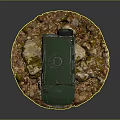 Green Military Vehicle Model with Numbered 1043 Insignia on Rocky Base and Fallen Leaves