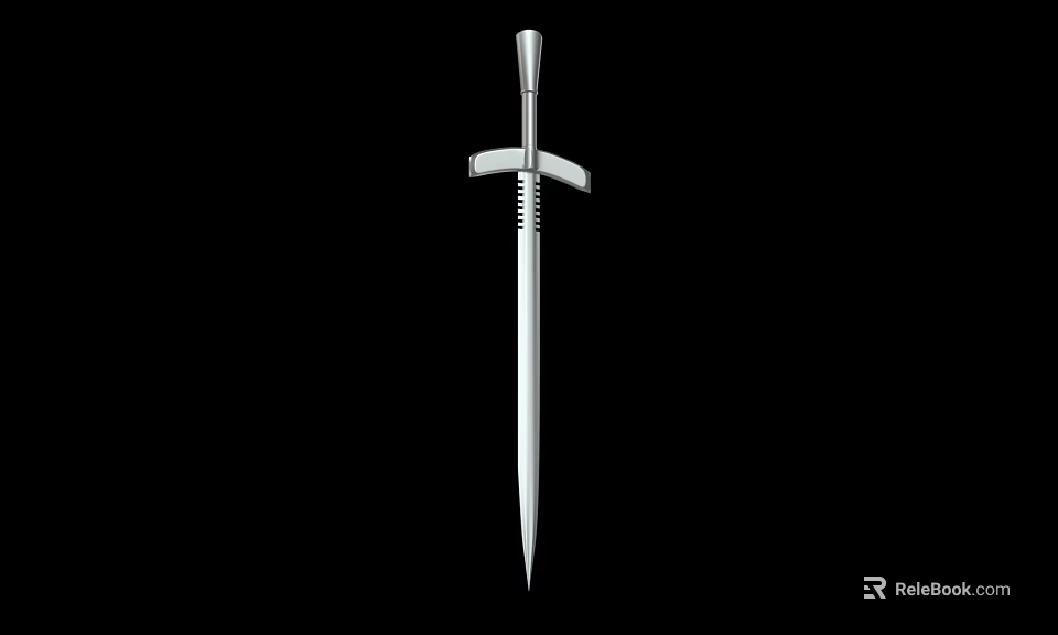 Medieval Metallic Sword With Cross Guard And Long Slender Blade Isolated On Black Background 3d model 
