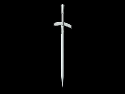Medieval Metallic Sword With Cross Guard And Long Slender Blade Isolated On Black Background 3d model