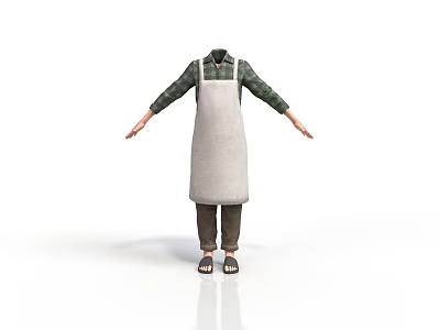 Comfortable Cotton Apron For Home Kitchen Cooking With Adjustable Straps 3d model