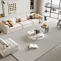 Modern Living Room Sofa and Coffee Table Set With Light Upholstery Marble Top and Cushions