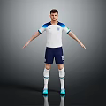 Male Figure In England Football Jersey With White Shirt Blue Shorts White Socks And Blue Shoes