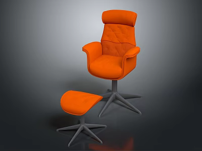 Orange High Back Upholstered Modern Armchair with Matching Ottoman and Metal Base 3d model