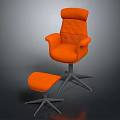 Orange High Back Upholstered Modern Armchair with Matching Ottoman and Metal Base
