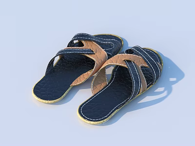 Black and Brown Slippers with Crisscross Straps and Crocodile Texture Sole 3d model
