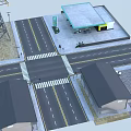 Industrial Factory Building With Gas Station Road Street Lamps And Adjacent Buildings