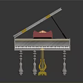 Decorative White Piano with Open Lid Golden Decorations and Red Item for Home Living