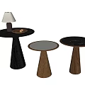 Antique Side Table Combination Rock Plate Side Table Round Side Table Solid Wood Side Table Black Walnut Side Table Coffee Table Ornaments Table Lamp 3d model