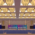 Modern Luxury Spacious Banquet Hall With Exquisite Ceiling Lights And Professional Stage Lighting