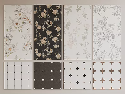 Stylish Floor Tiles Showcasing Floral Patterns Geometric Designs And Multiple Color Variations 3d model