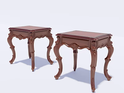 Two Ornate Wooden Side Tables With Carved Details And Curved Legs 3d model