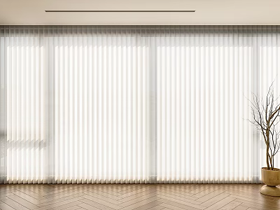 White Window Blinds In Modern Interior With Wooden Floor And Potted Plant 3d model
