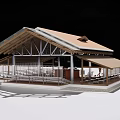 Industrial Factory Building With Wooden Structure Large Roof Open Design Canopy And Outdoor Area