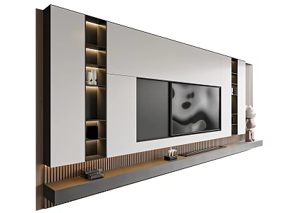 Modern Italian TV background wall Wood veneer background wall Stone background wall 3d model