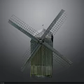 Traditional Wooden Windmill Structure With Large Blades Pitched Roof And Rustic Design