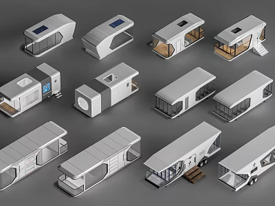 Modern Guesthouse Buildings With Modular Designs Solar Panels And Large Windows In Various Layouts 3d model