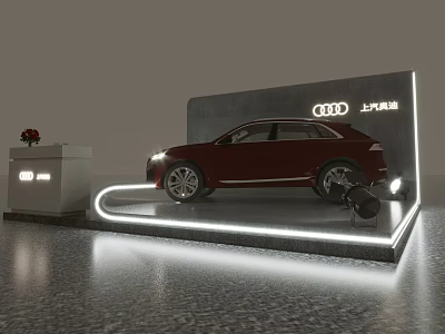 Illuminated Display Showcase Shelf with Light Strip and Flower Booth for SAIC Audi Car Exhibition 3d model