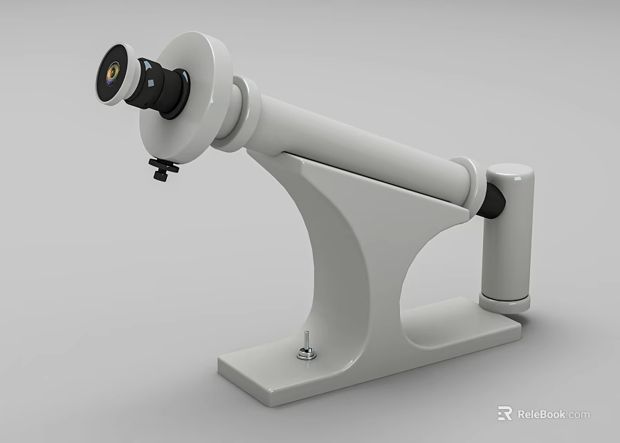 White Optical Telescope With Long Cylindrical Body Stable Base And Adjustment Knobs 3d model