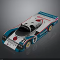 White Racing Car With Blue Pink Stripes Numbers 21 27 Sponsor Blackthorn Porsche Sleek Design