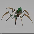Mechanical Spider with Golden Legs Green Head and Futuristic Design Elements