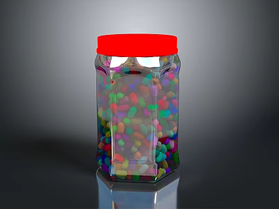 Hexagonal Jar With Red Lid Filled With Colorful Beans For Home Storage 3d model